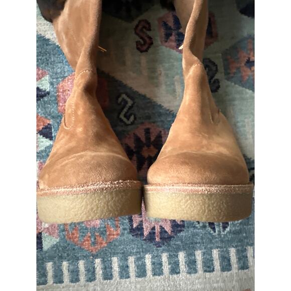 UGG Valberg Tall Wedge Boots Chestnut Suede Toscana Sheepskin Fur 7.5 - Picture 8 of 8